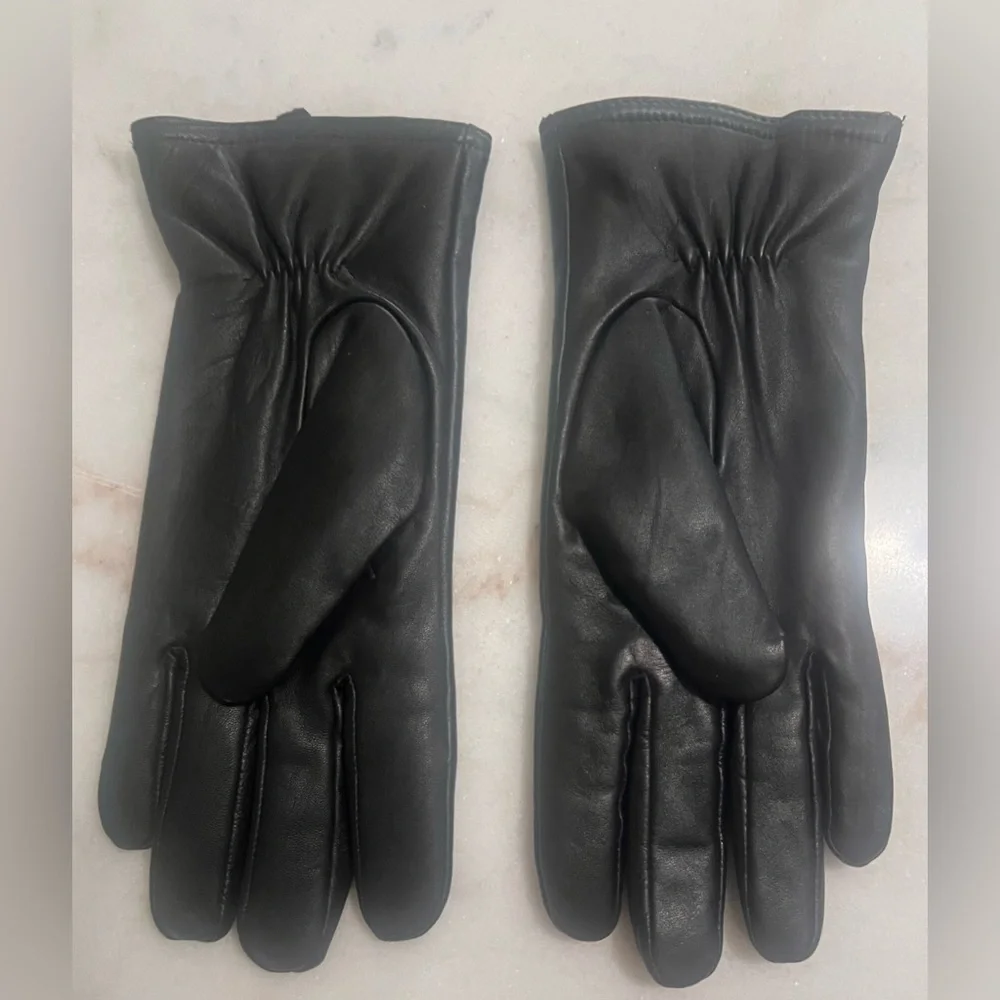 Etienne Aigner Black Leather Driving Gloves Thinsulate Size L Women’s